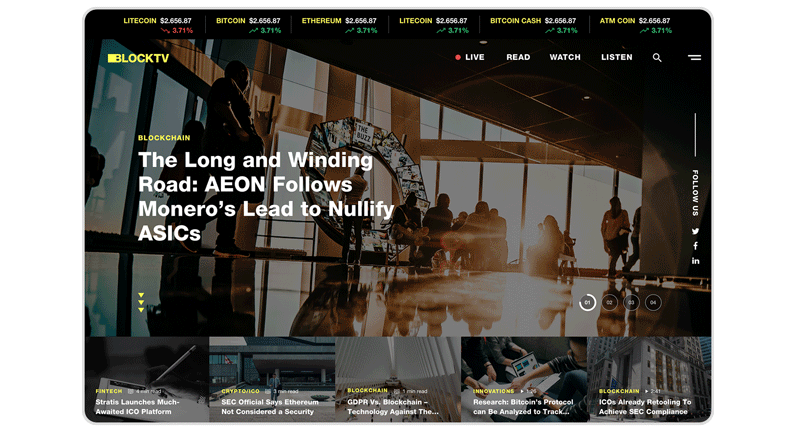 An animation of landing page of blocktv project