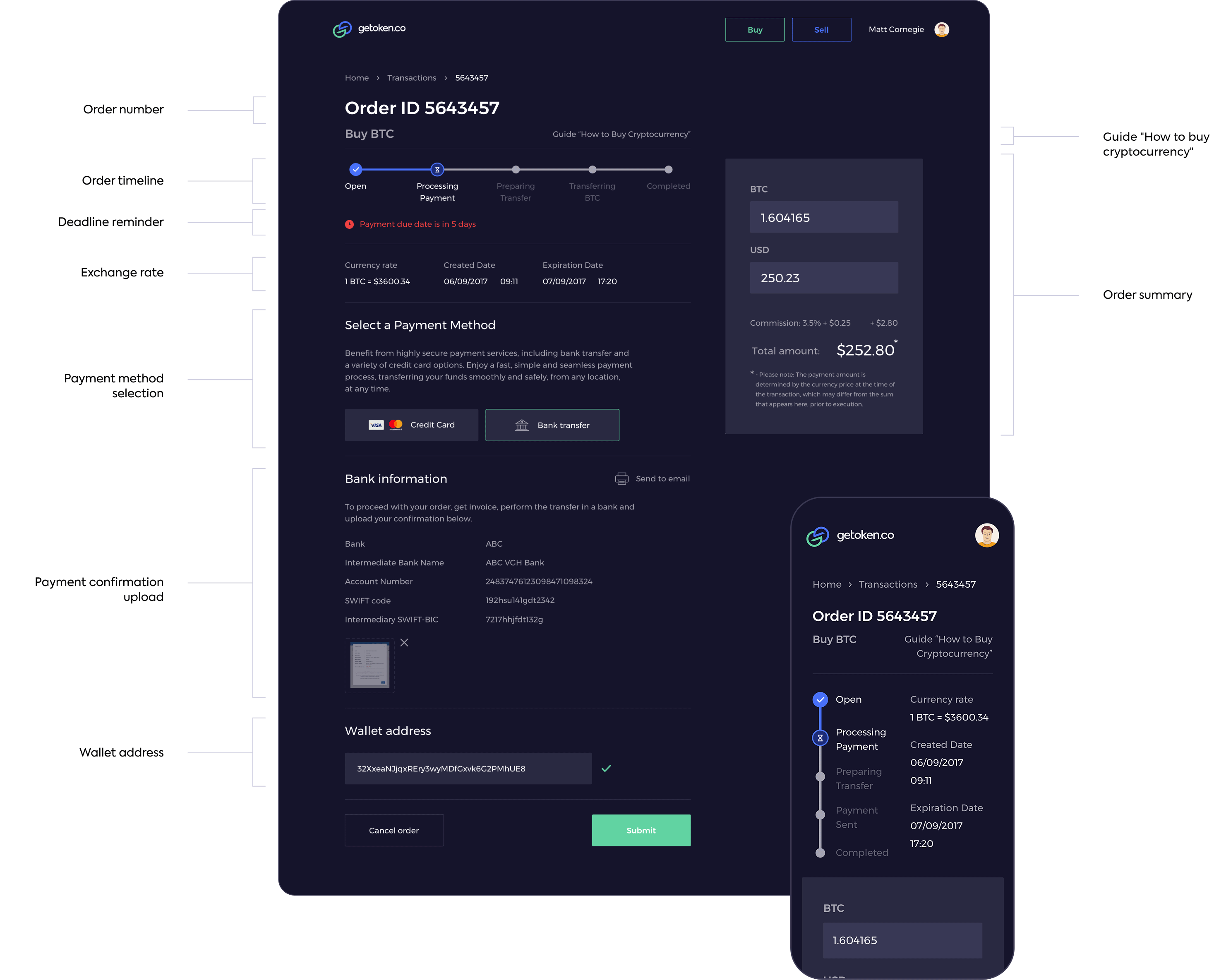 A buy order page of getoken project